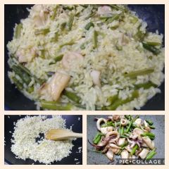 preparazione risotto calamaro e asparagi