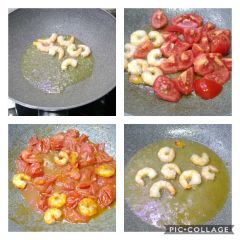 preparazione gamberi e pomodori