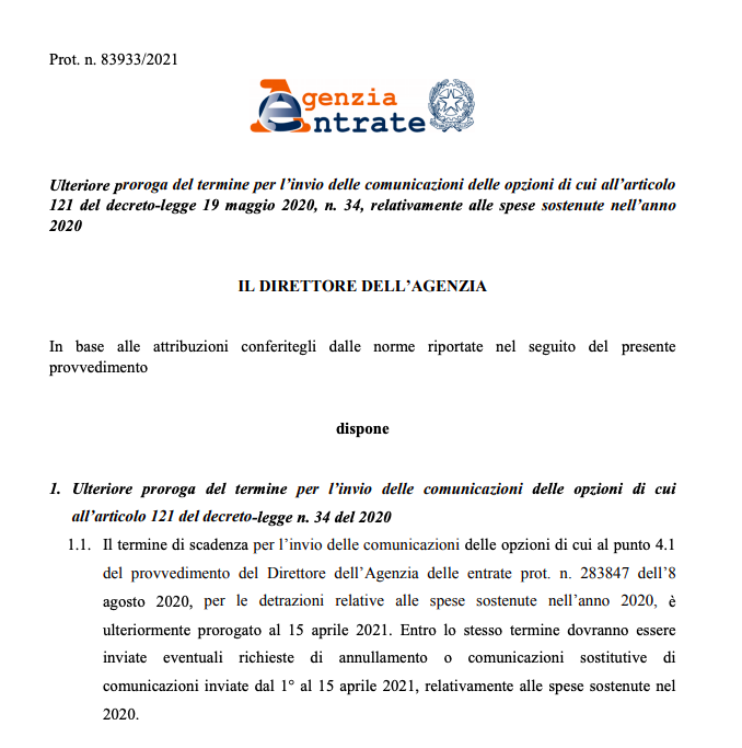 Superbonus e bonus casa 2021, nuova scadenza per la comunicazione: cessione del credito possibile fino al 15 aprile 