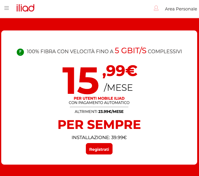Iliad fibra casa da 15,99 €: copertura, prezzi e portabilità