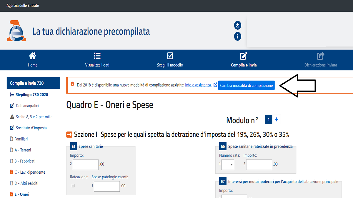 Modello 730/2023 precompilato, modifica del quadro E: guida e istruzioni